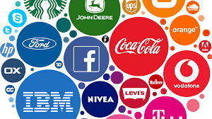 Logotipos de marcas reconocidas como Coca-Cola, Facebook, IBM, Nike, Vodafone y Ford representando identidad corporativa y branding.